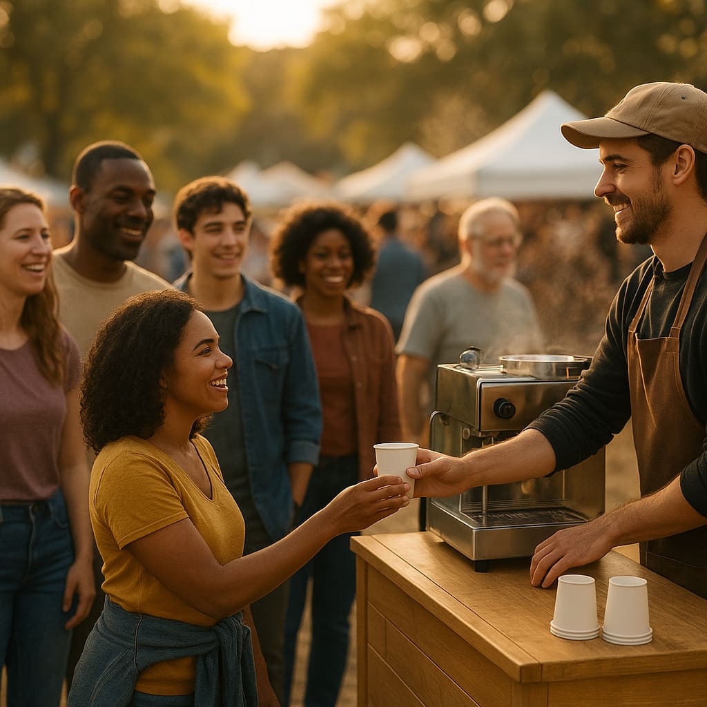 Eventgäste am mobilen Coffee Cart